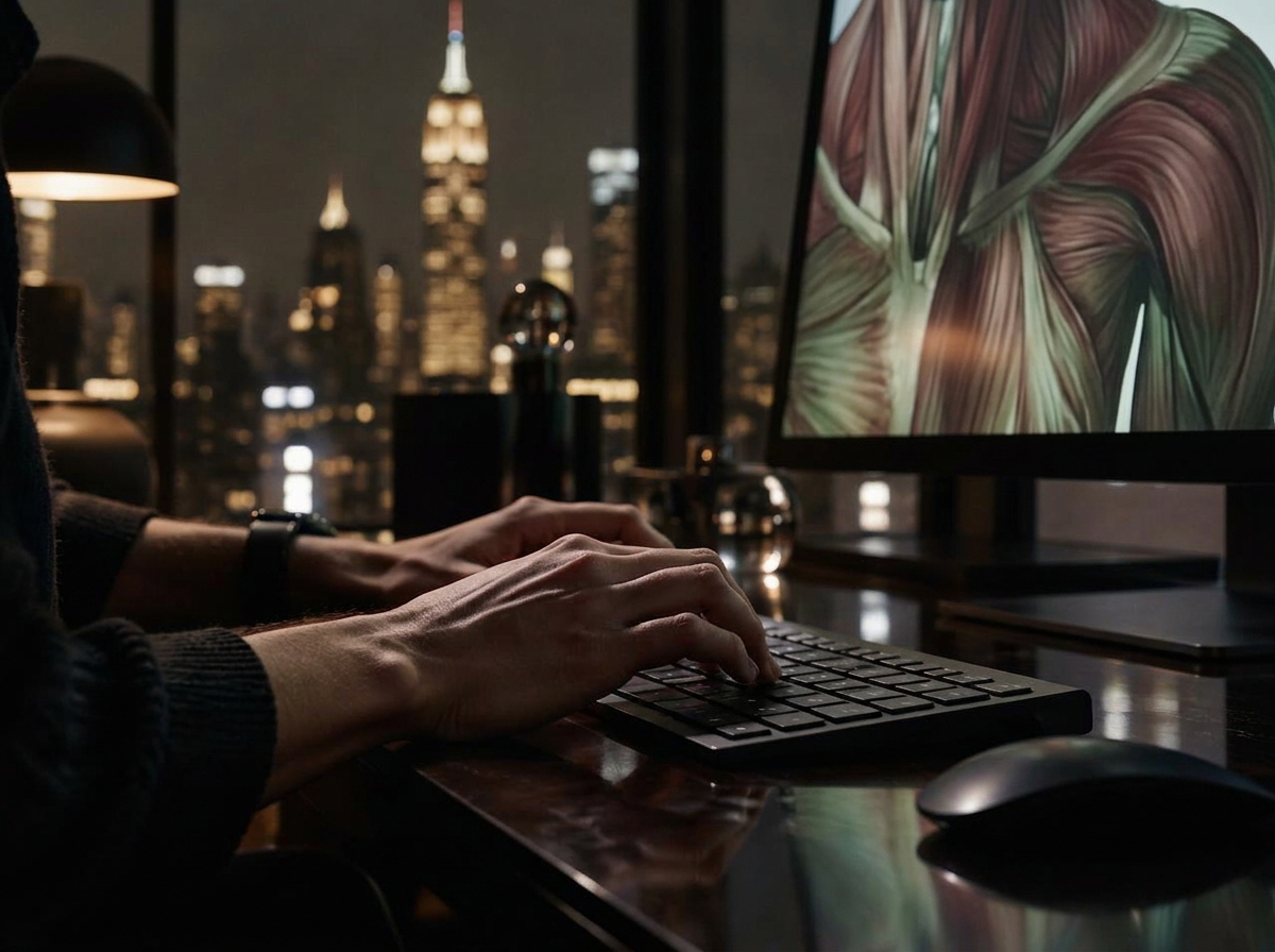 Hands over a keyboard in a dark studio