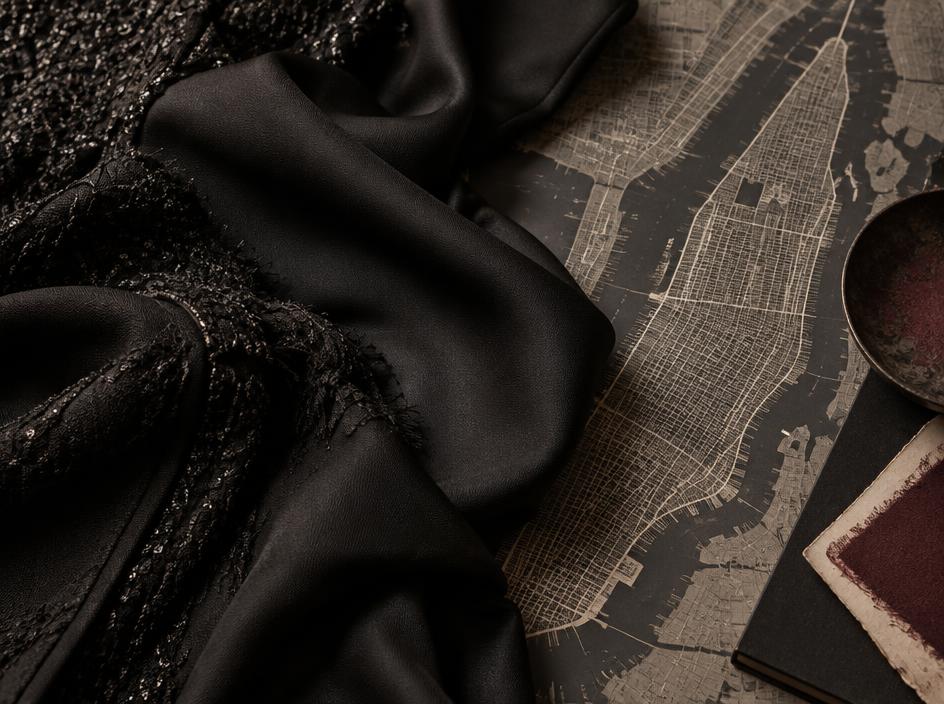 Creative materials arranged over a map of Manhattan